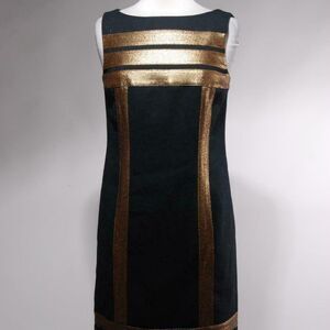NWT Tory Burch Black Gold Striped Wool Blend Sleeveless Dress Size 4